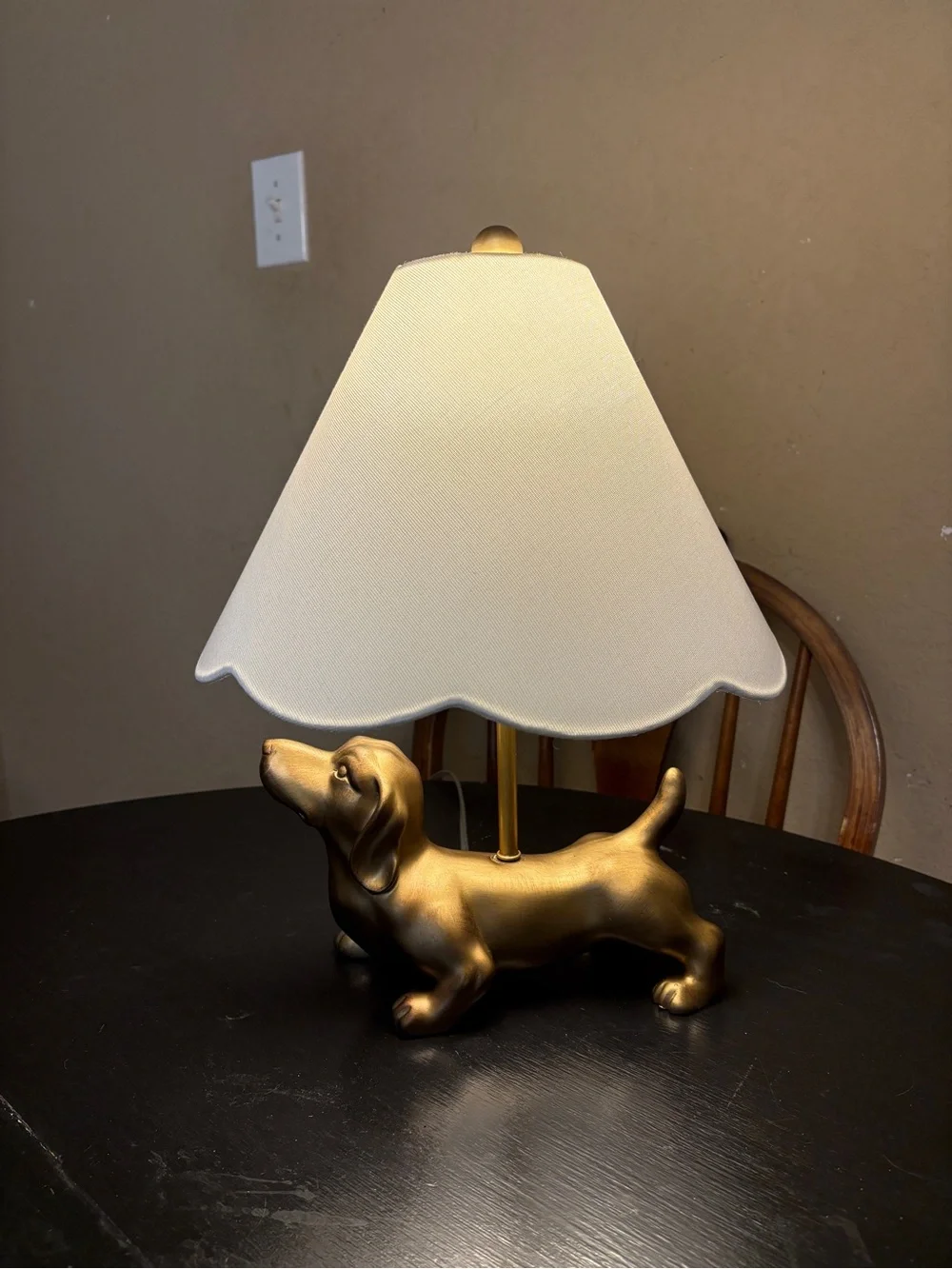 Golden Dachshund Table Lamp with White Scalloped Shade - ONE LAMP!!!